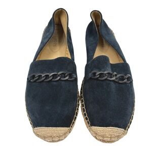 Talbots Hadley Navy Blue 8M Leather Suede‎ Chain Detail Espadrille Flats Women's